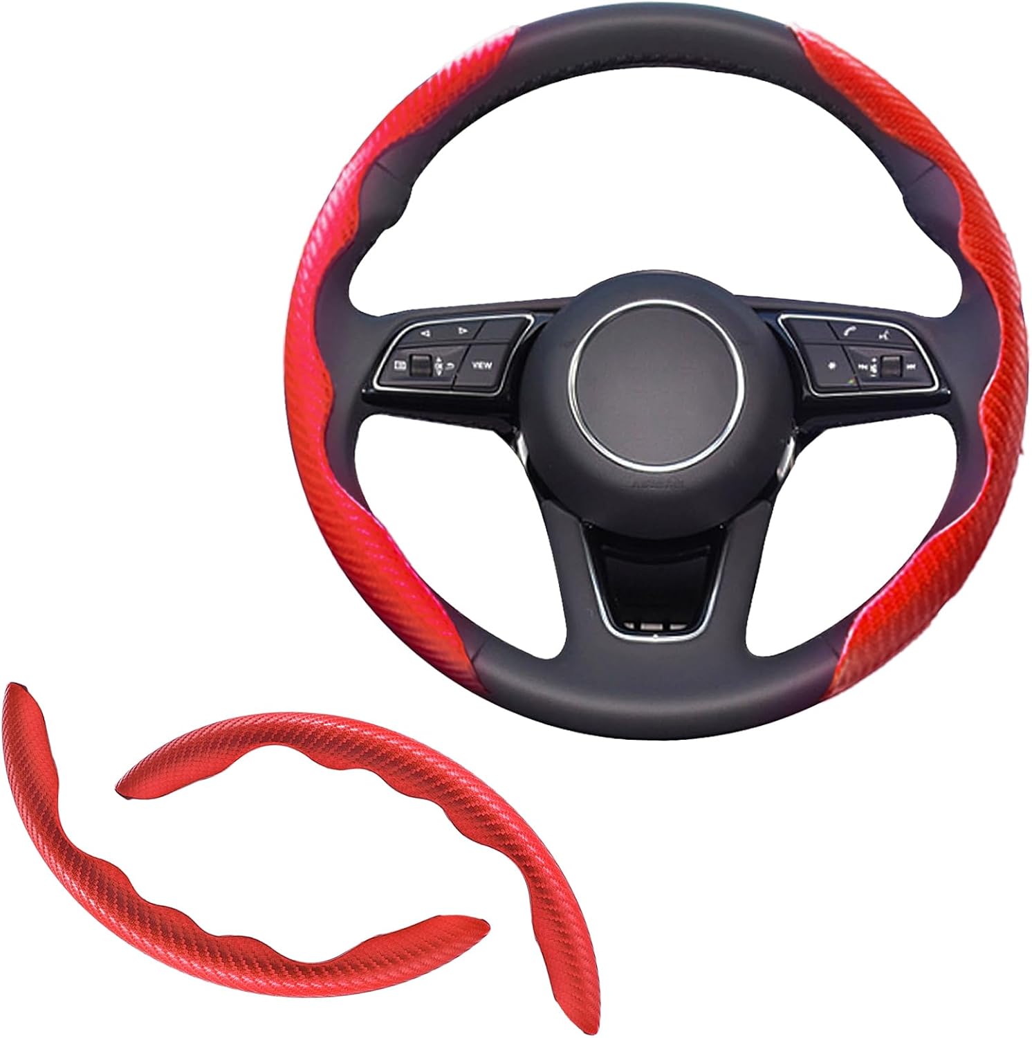 main Universal Fit Carbon Fiber Steering Wheel Cover, Anti-Skid Steering Wheel Cover/Segmented Steering Wheel Protector/Car Interior Accessories (red) - Image 1